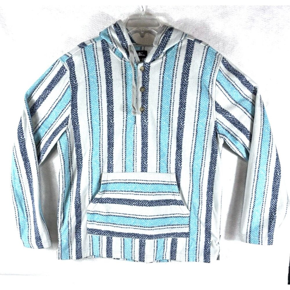 Oneill Fleece Hoodie Hooded Pullover Shirt Standard Fit Hobo Blue Stripes Large